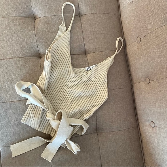 Zara Belted Beige Ribbed Tank Top - Picture 5 of 5